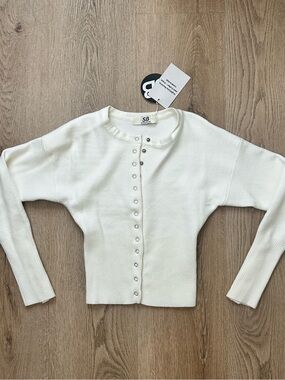 SB White Cropped Button Front Cardigan